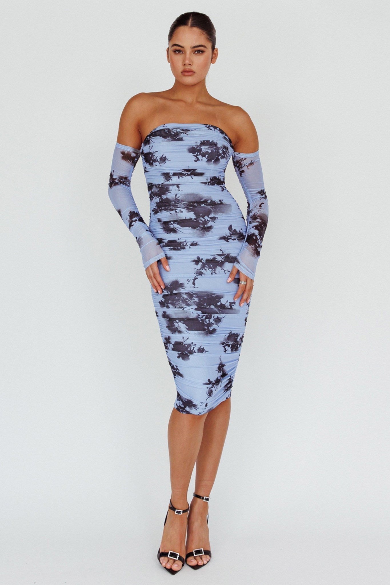 Cece Off-Shoulder Midi Dress Floral Blue