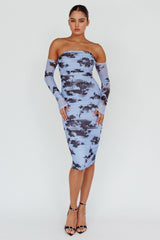 Cece Off-Shoulder Midi Dress Floral Blue
