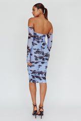 Cece Off-Shoulder Midi Dress Floral Blue