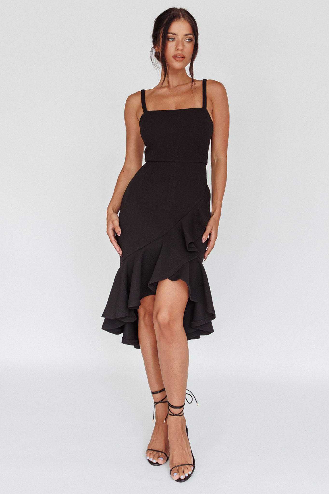 Cartagena High-Low Asymmetric Salsa Dress Black