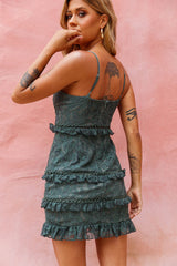 Dear Lover Cami Strap Frill Detail Lace Dress Green
