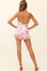 Chase The Sun Tie Bust Frill Romper Floral Print Red
