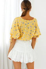 Distant Sun Drawstring Waist Crop Top Animal Print Yellow
