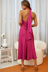 Champagne Showers Halterneck Slip Midi Dress Fuchsia