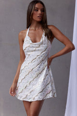 Champagne Showers Halterneck Slip Mini Dress Sequin Flower White