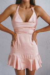 Champs Elysees Halterneck Ruffle Hem Mini Dress Peach