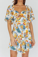 Alpha Cut-Out Bodice Mini Dress Floral White