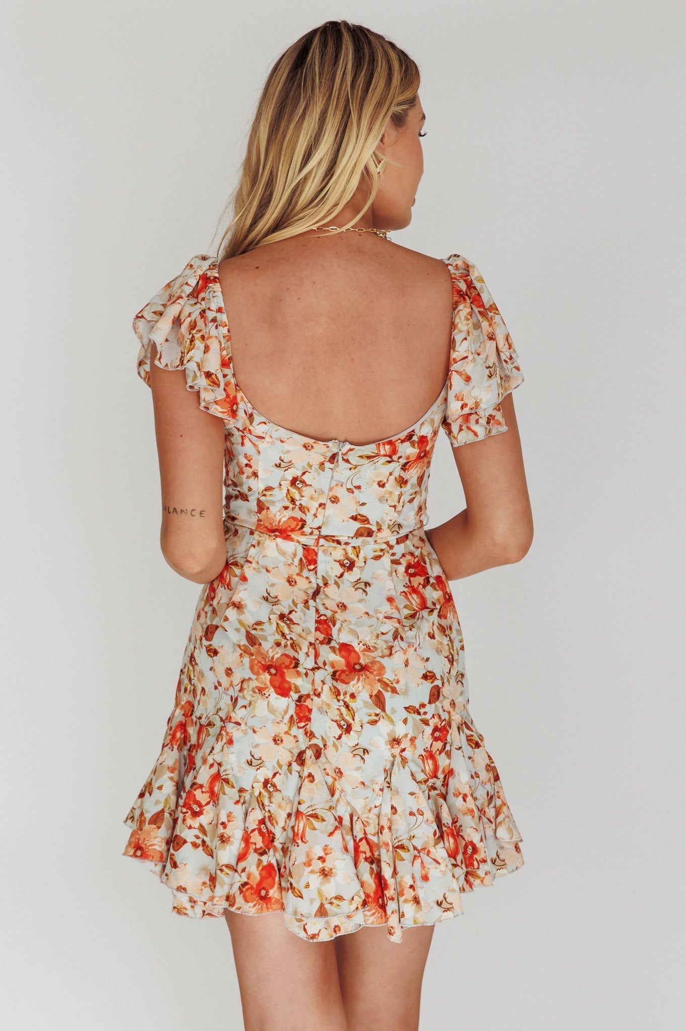 Diandre Godet Hem Mini Dress Floral Orange