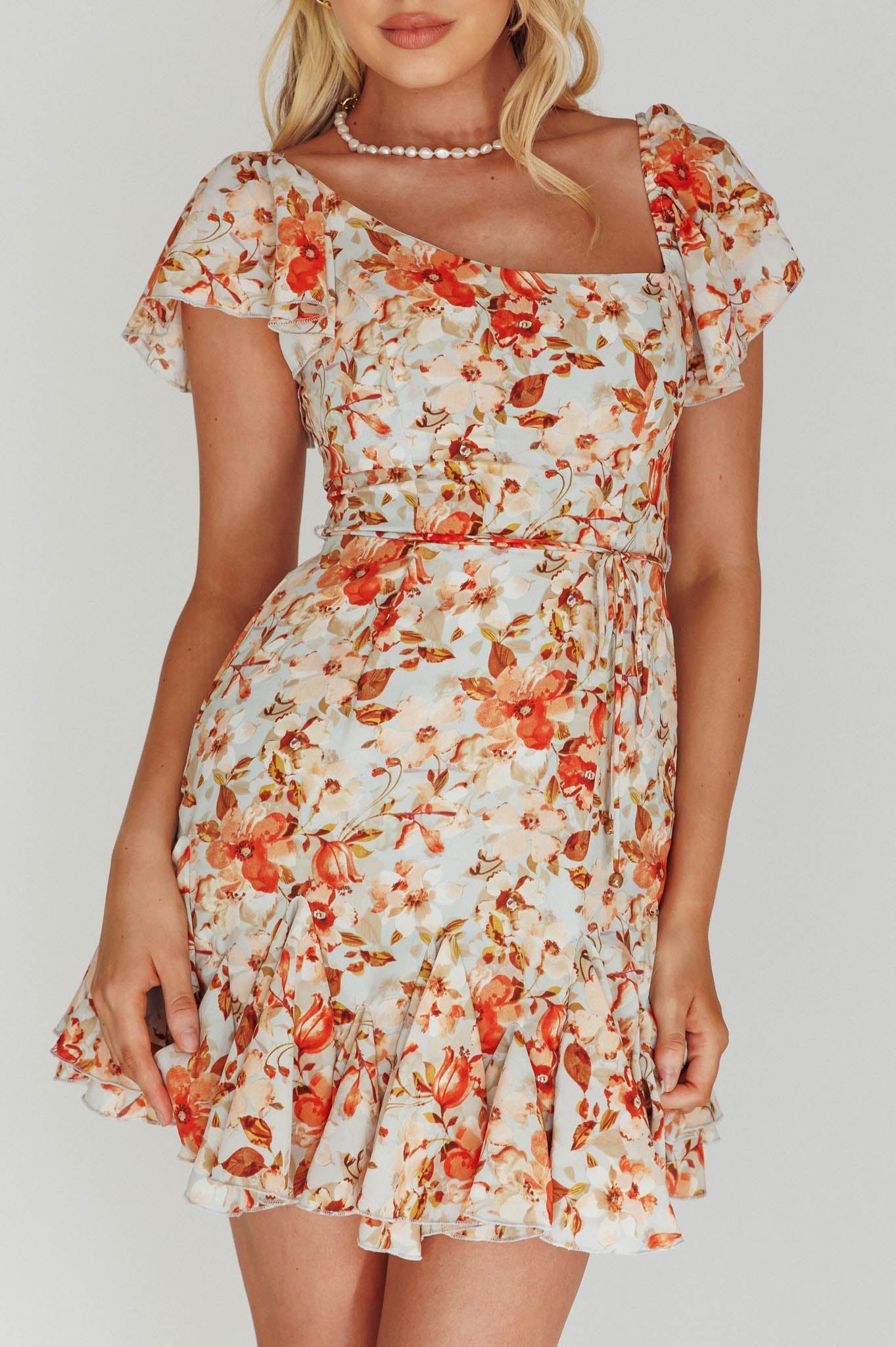 Diandre Godet Hem Mini Dress Floral Orange