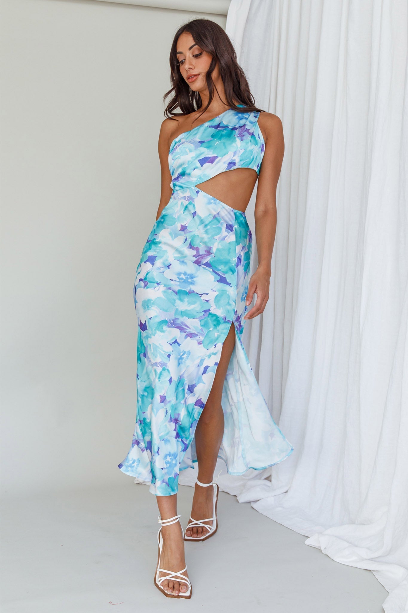 Cameron Cut-Out Midi Dress Floral Green/Blue