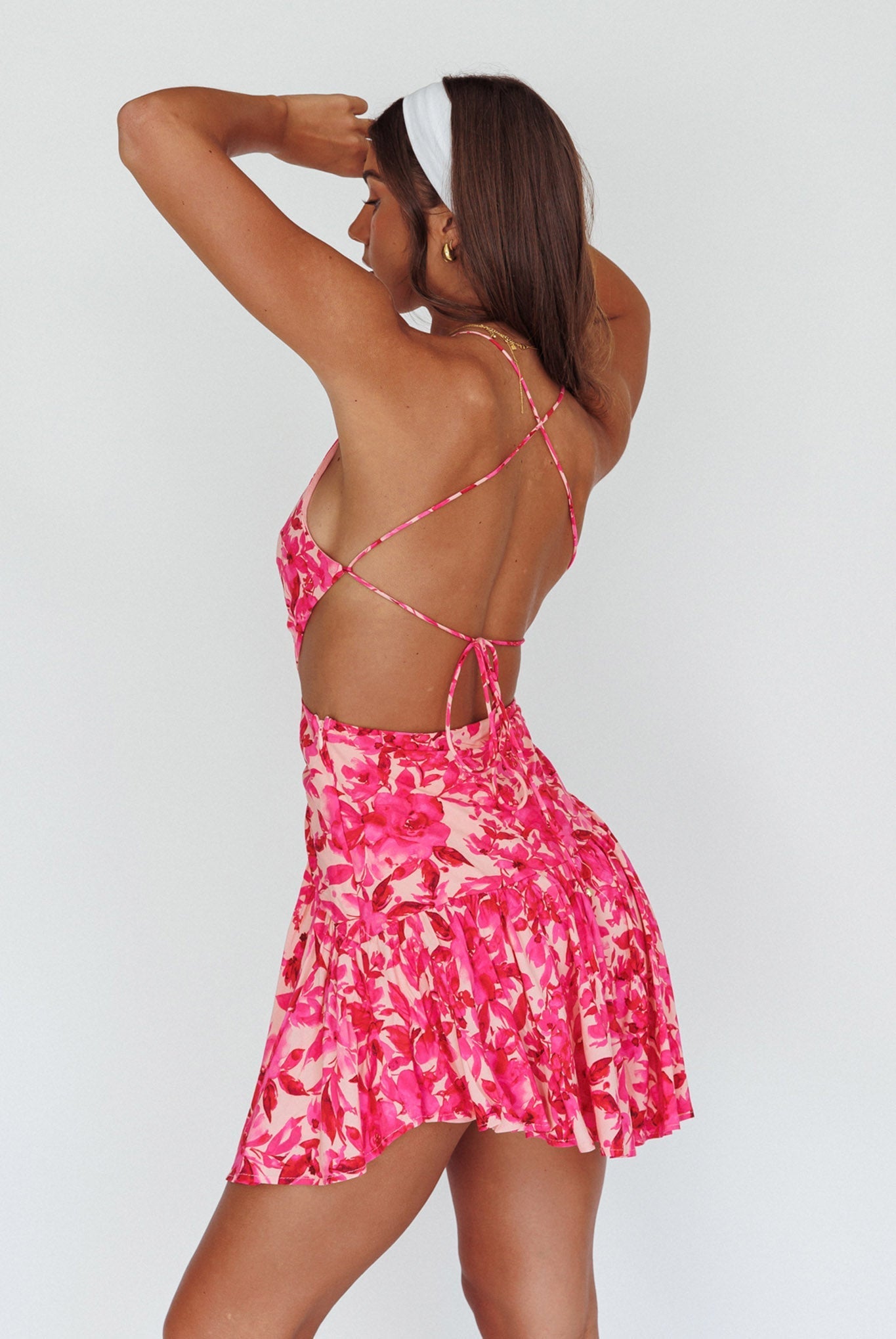 Destination Open Back Mini Dress Floral Pink