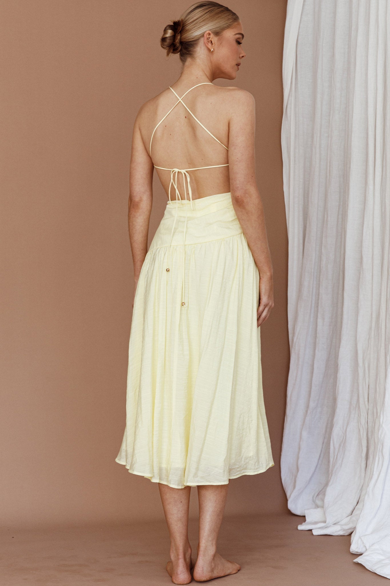 Destination Open Back Midi Dress Lemon