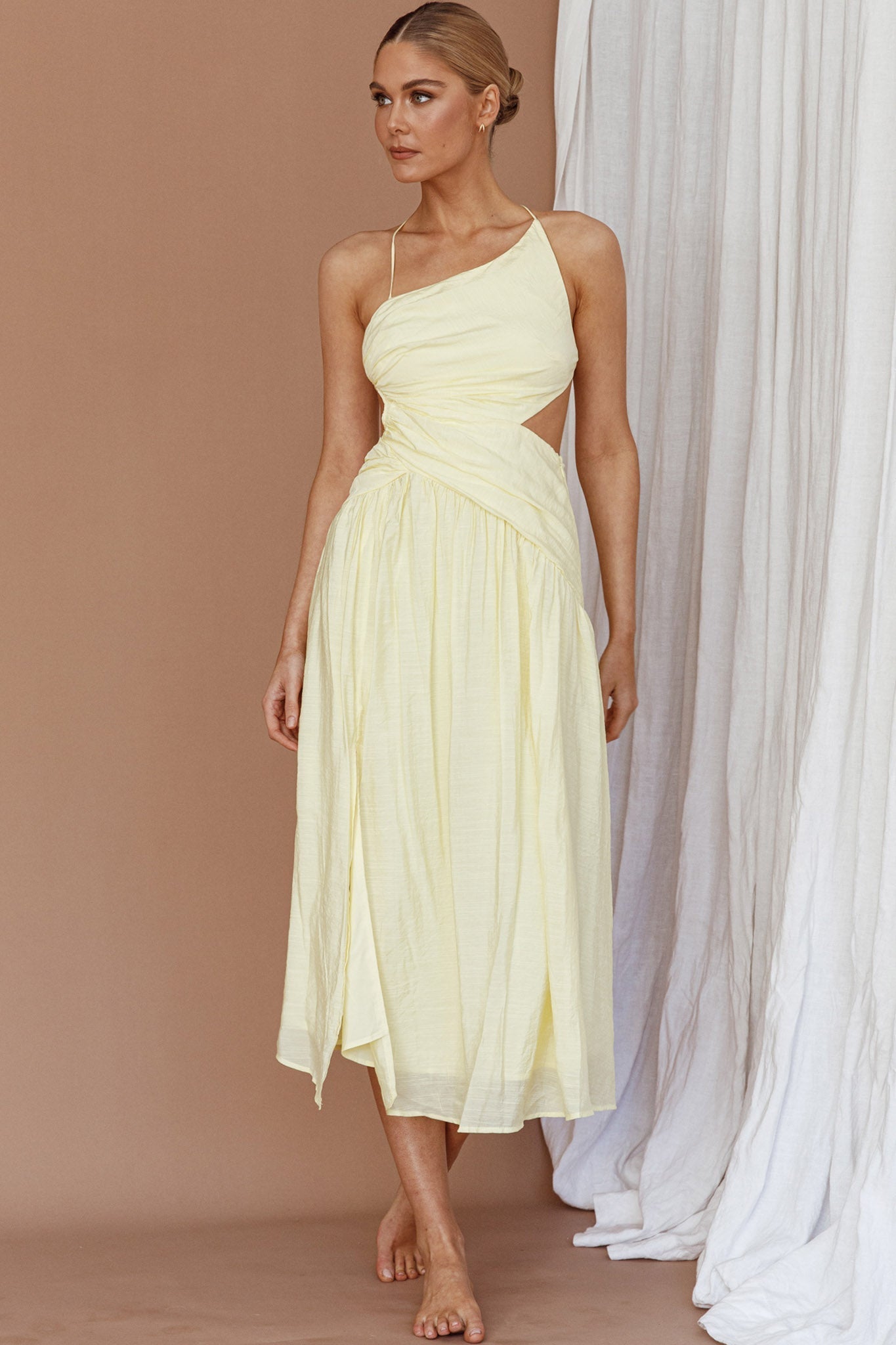 Destination Open Back Midi Dress Lemon
