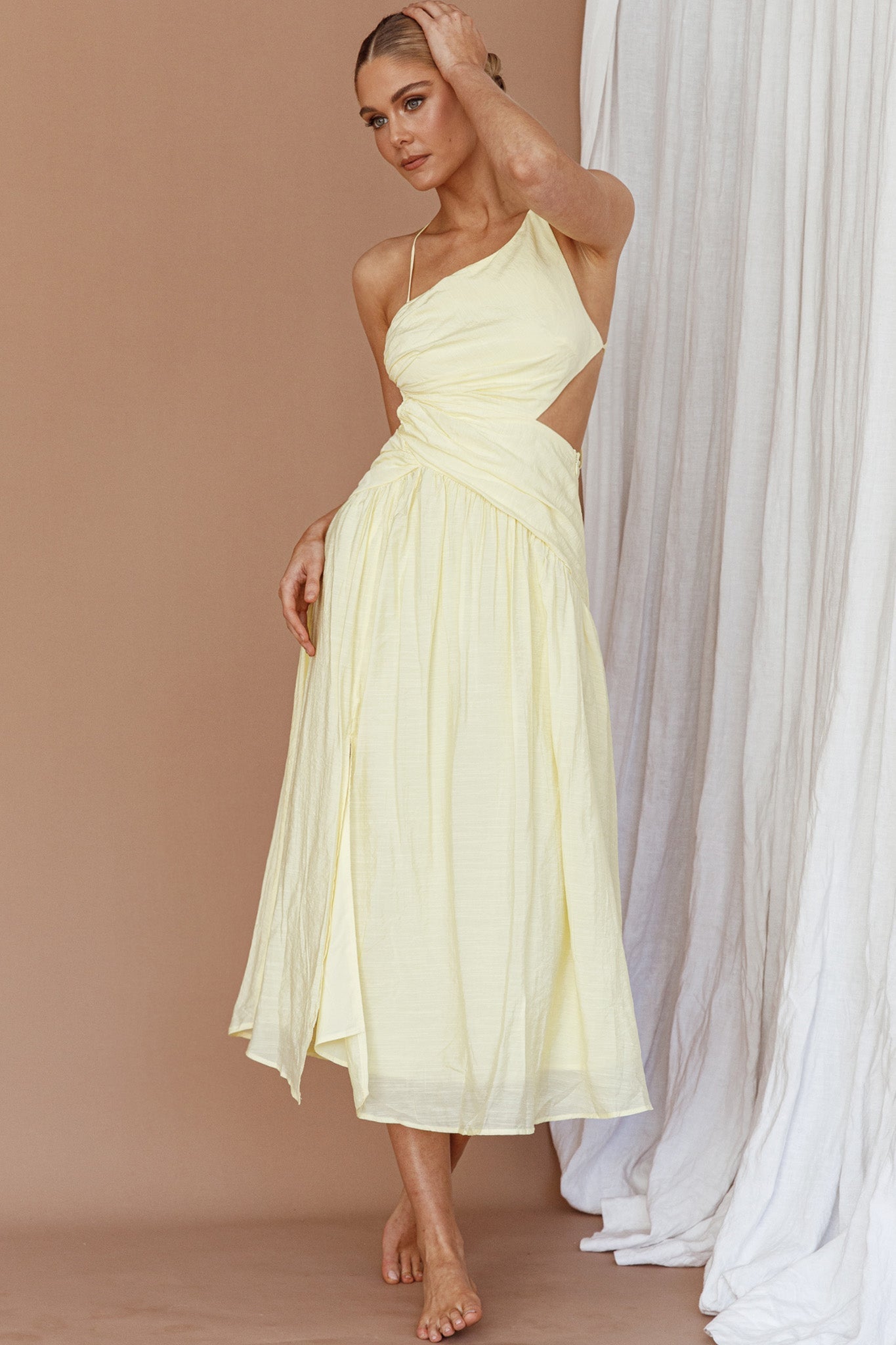 Destination Open Back Midi Dress Lemon