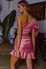 Dazie One-Shoulder Ruched Dress Rose