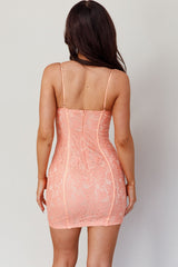 Aura Lace Mini Dress Peach