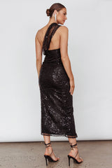 Doniella One-Shoulder Split Sequin Maxi Dress Black