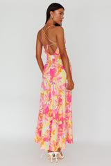 Alora Tie-Up Back Maxi Dress Flower Pink