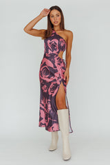 Charisma One-Shoulder Cut-Out Maxi Dress Floral Purple