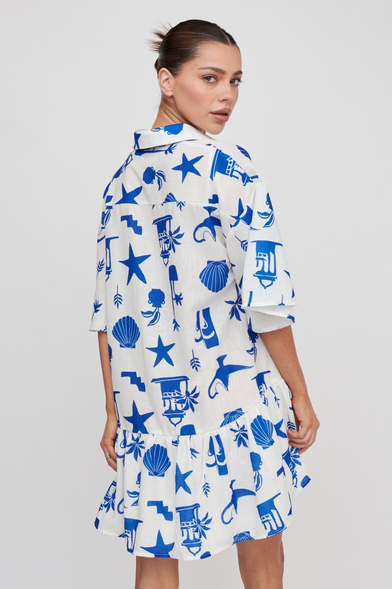 Day Trip Waist Tie Collared Dress Blue