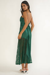 Ciao, Bella Tied Back Lace Hem Dress Forest Green