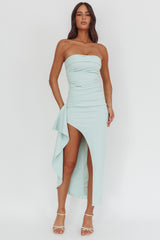 Cha Cha Strapless Thigh Split Dress Sage