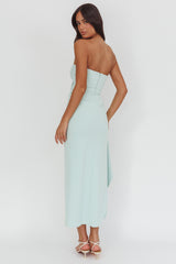 Cha Cha Strapless Thigh Split Dress Sage
