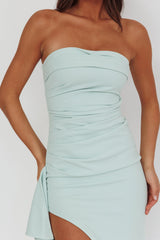 Cha Cha Strapless Thigh Split Dress Sage