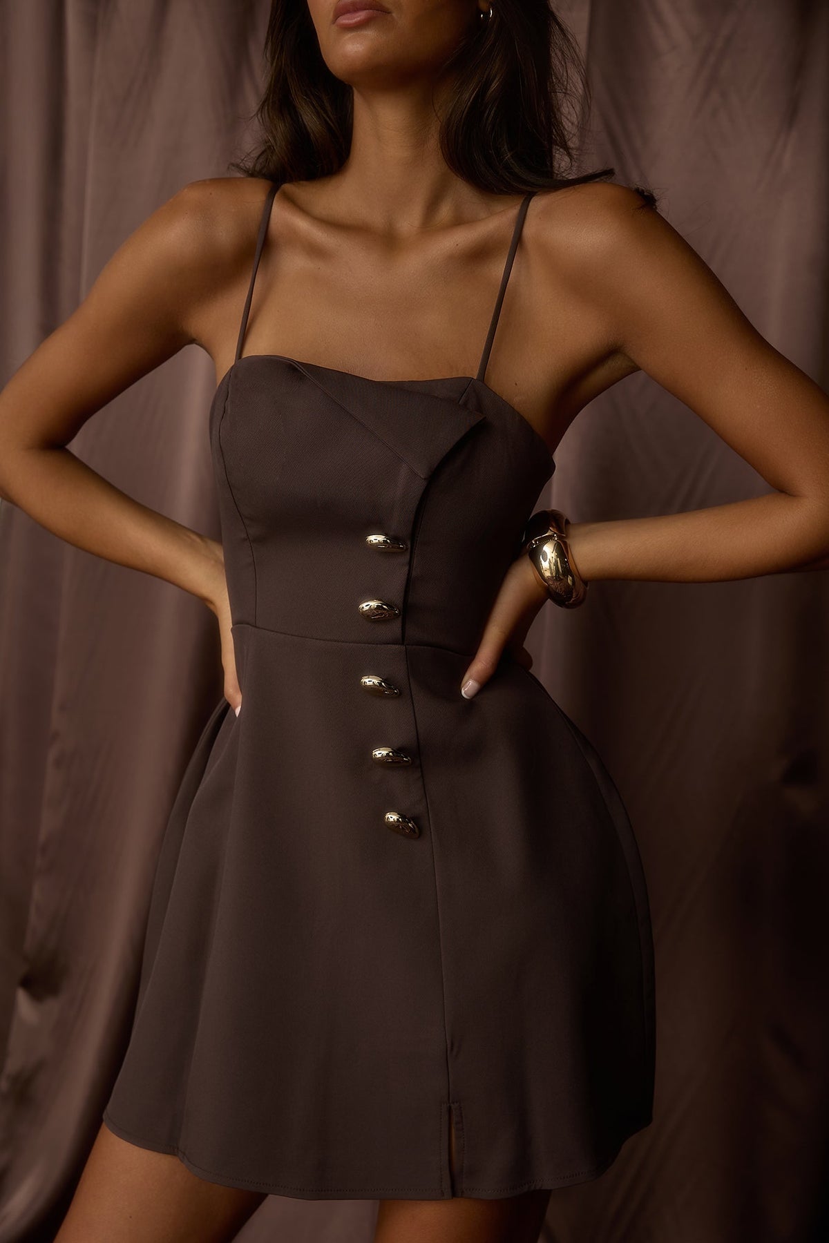 Captivated Button Feature Mini Dress Coco