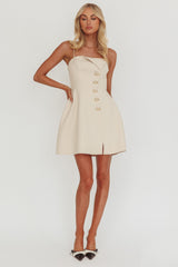 Captivated Button Feature Mini Dress Stone