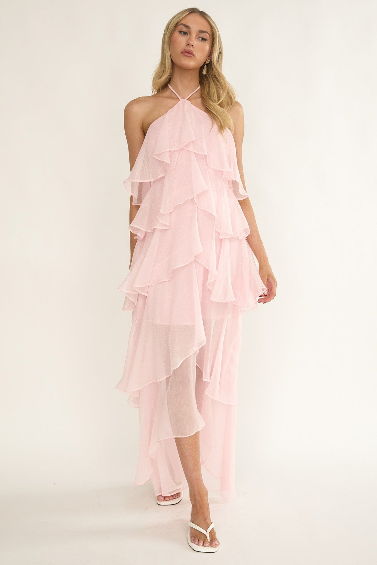 Darylyn Tiered Ruffle Maxi Dress Pink