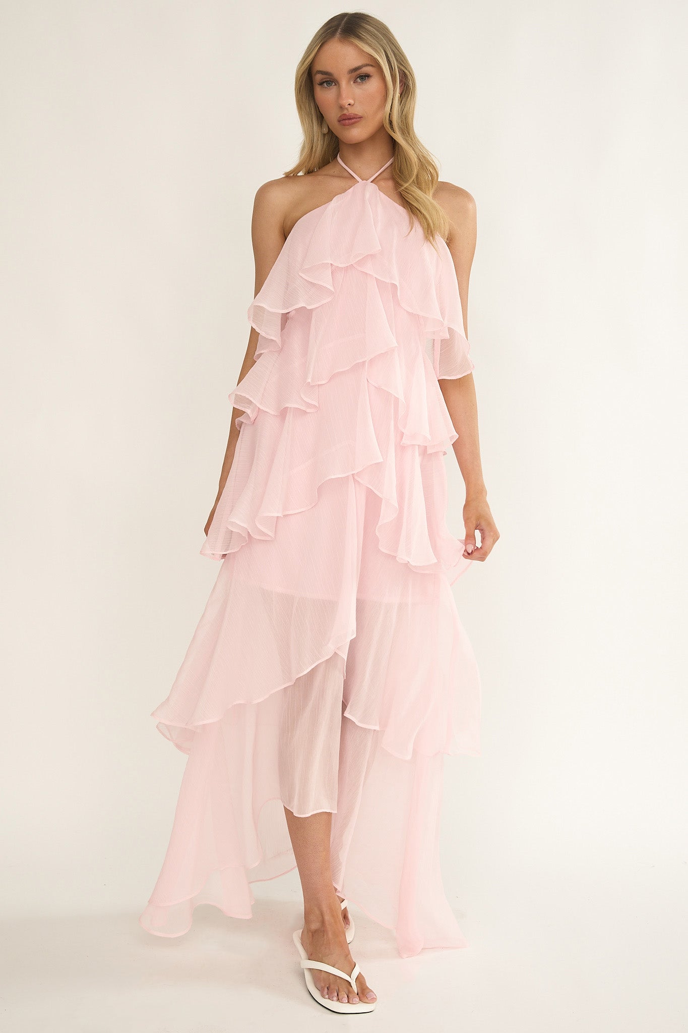 Darylyn Tiered Ruffle Maxi Dress Pink