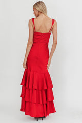 Baylin Layered Mermaid Hem Maxi Dress Red