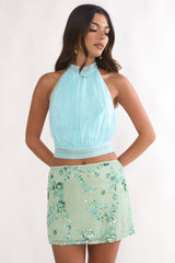 Avelyn Sequin Mini Skirt Floral Mint