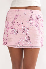 Avelyn Sequin Mini Skirt Floral Pink