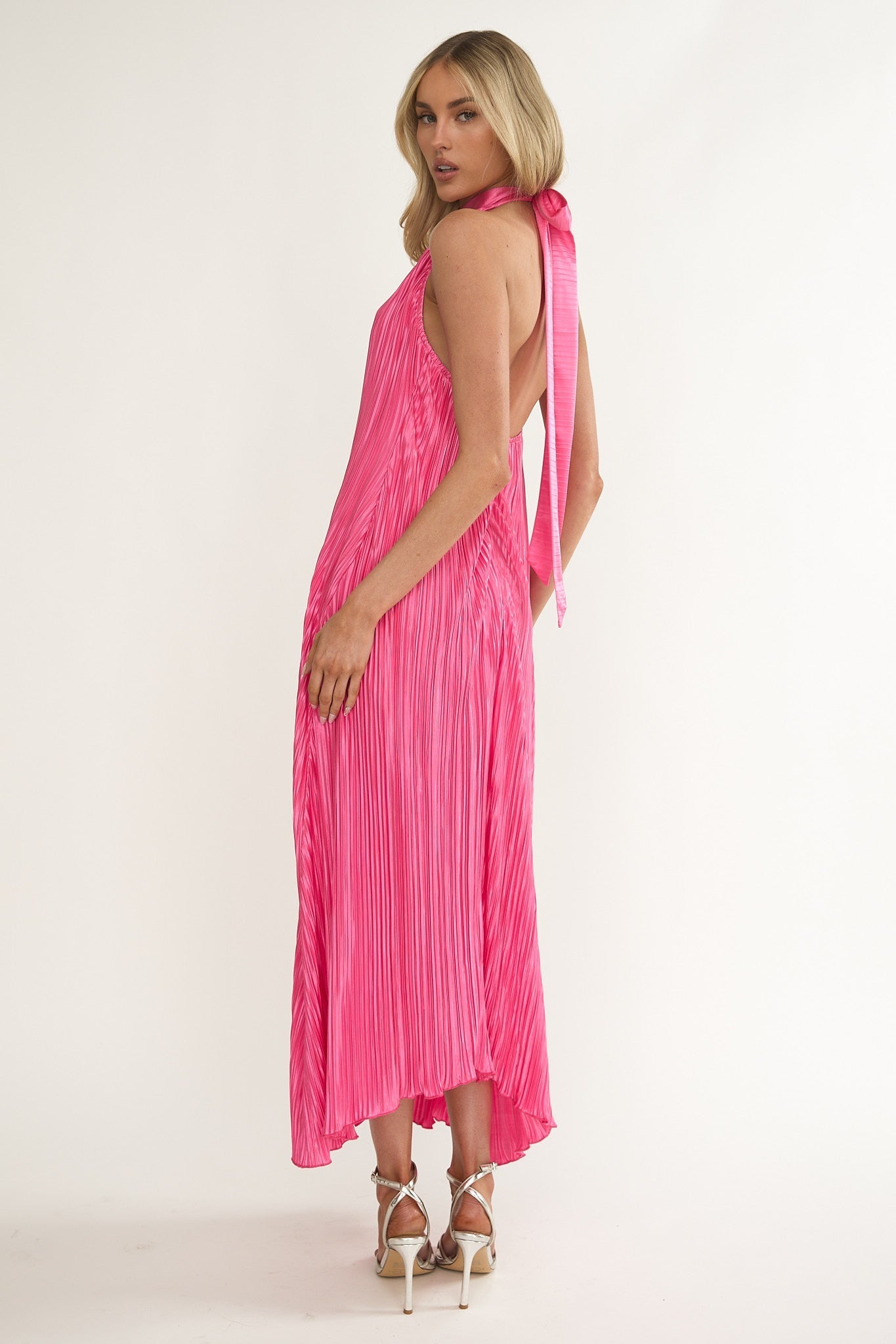 Aurea Halterneck Crepe Maxi Dress Hot Pink