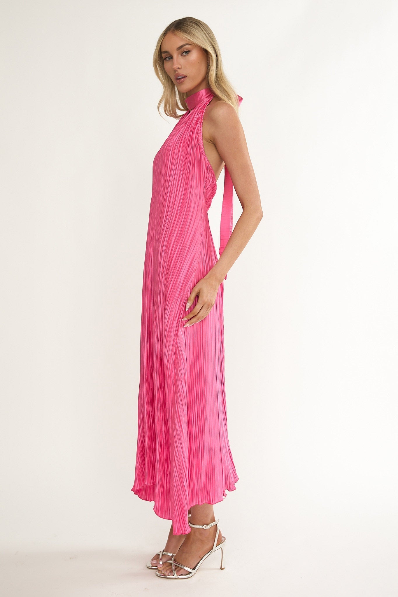 Aurea Halterneck Crepe Maxi Dress Hot Pink