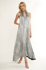 Aurea Halterneck Crepe Maxi Dress Silver