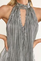 Aurea Halterneck Crepe Maxi Dress Silver