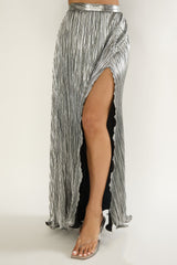 Amaria Lettuce Edge Maxi Skirt Silver