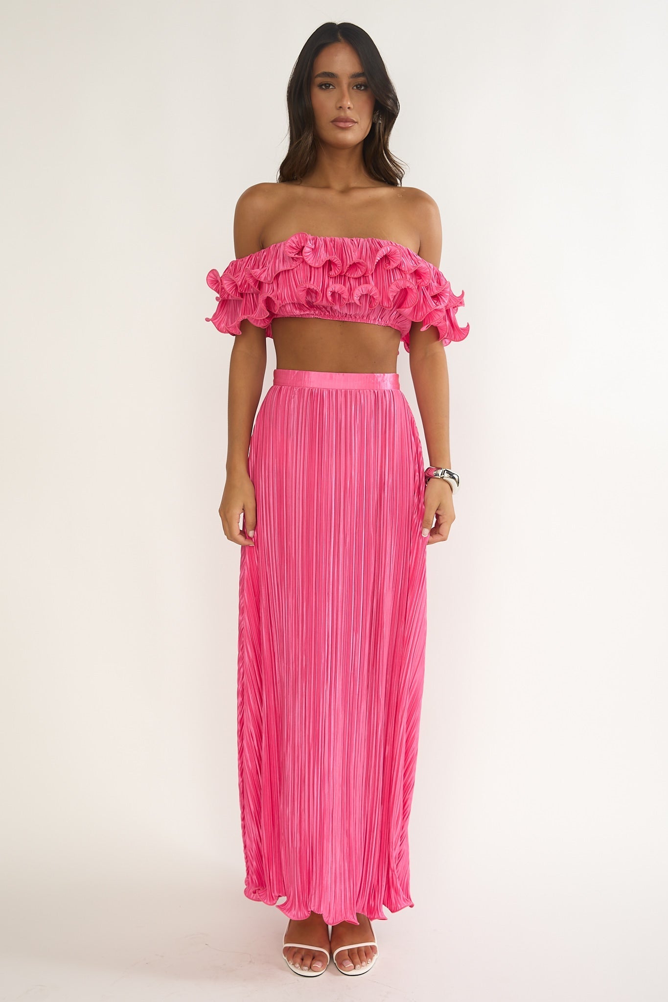 Amaria Lettuce Edge Maxi Skirt Hot Pink