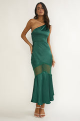 Avielle Lace Trim One-Shoulder Maxi Dress Forest Green