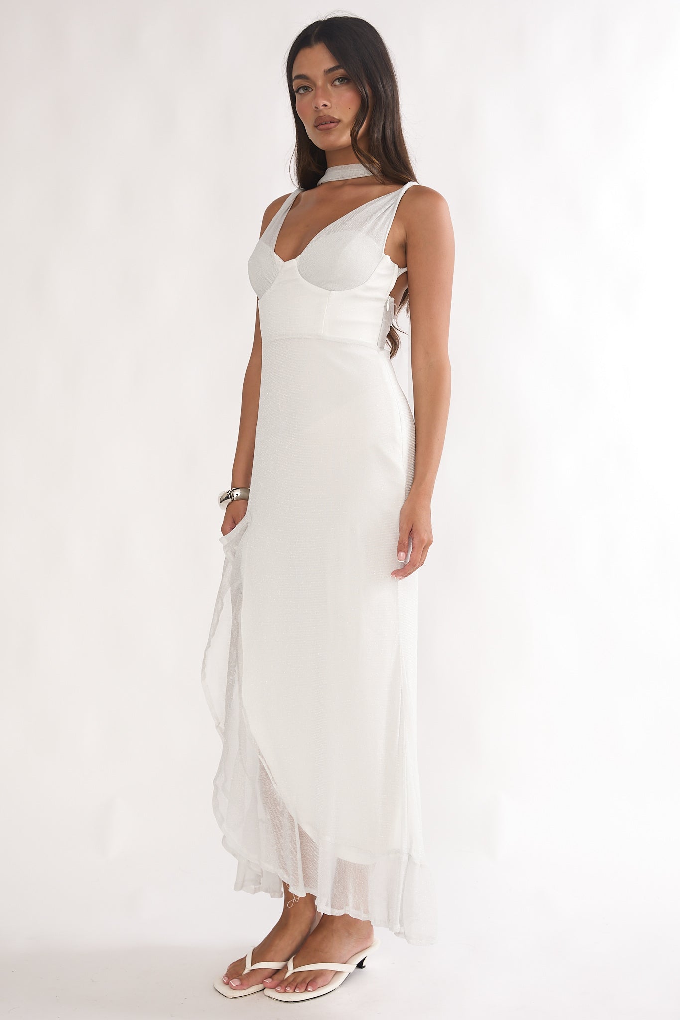 Chantrelle Twist Back Split Maxi Dress Silver