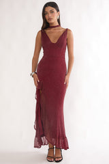 Chantrelle Twist Back Split Maxi Dress Wine
