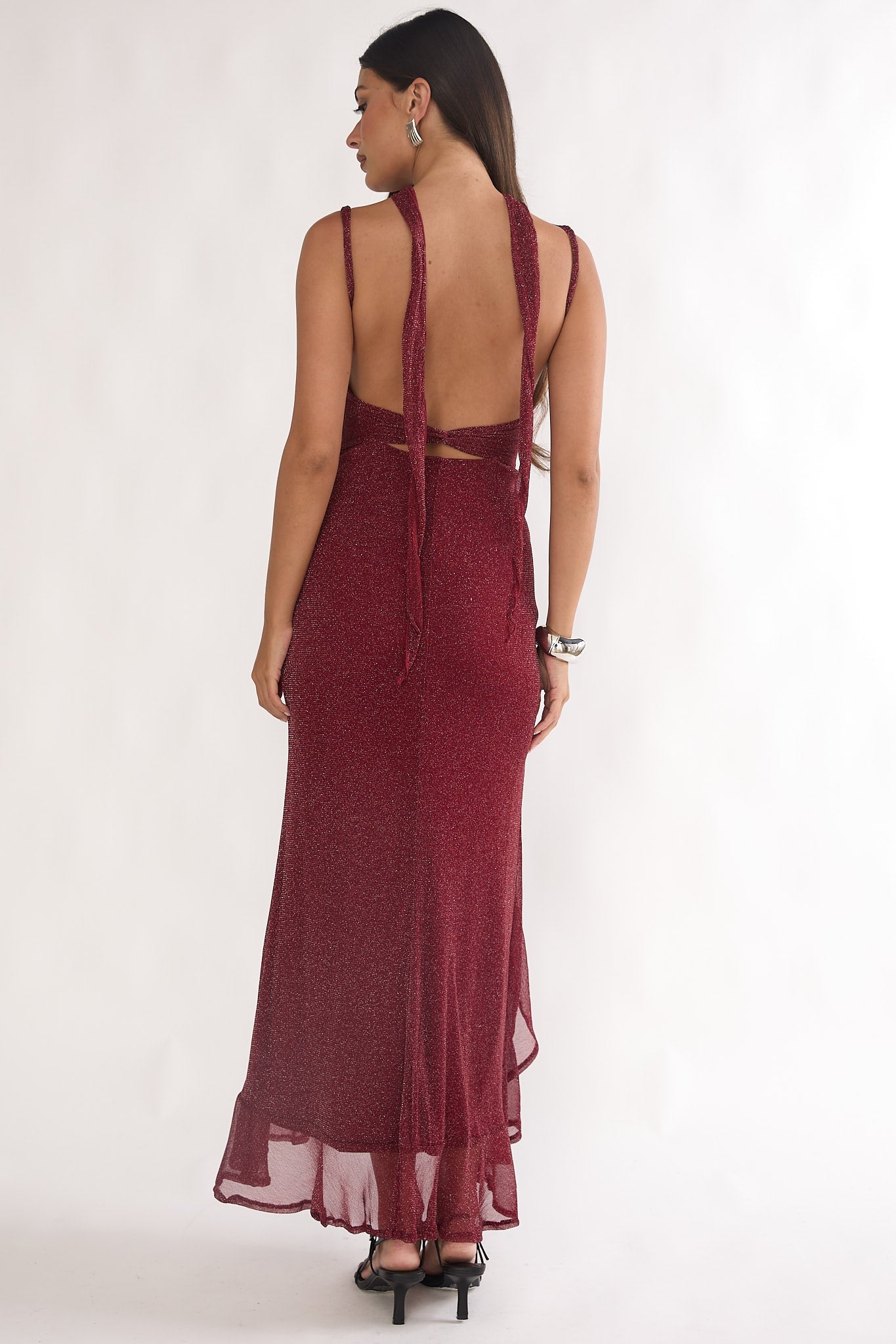 Chantrelle Twist Back Split Maxi Dress Wine