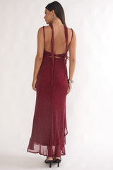 Chantrelle Twist Back Split Maxi Dress Wine