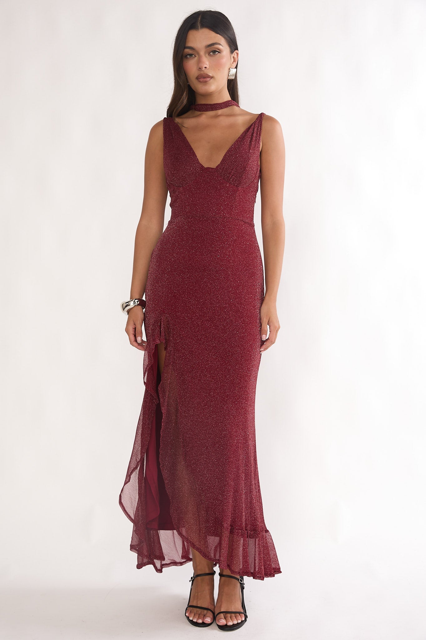Chantrelle Twist Back Split Maxi Dress Wine