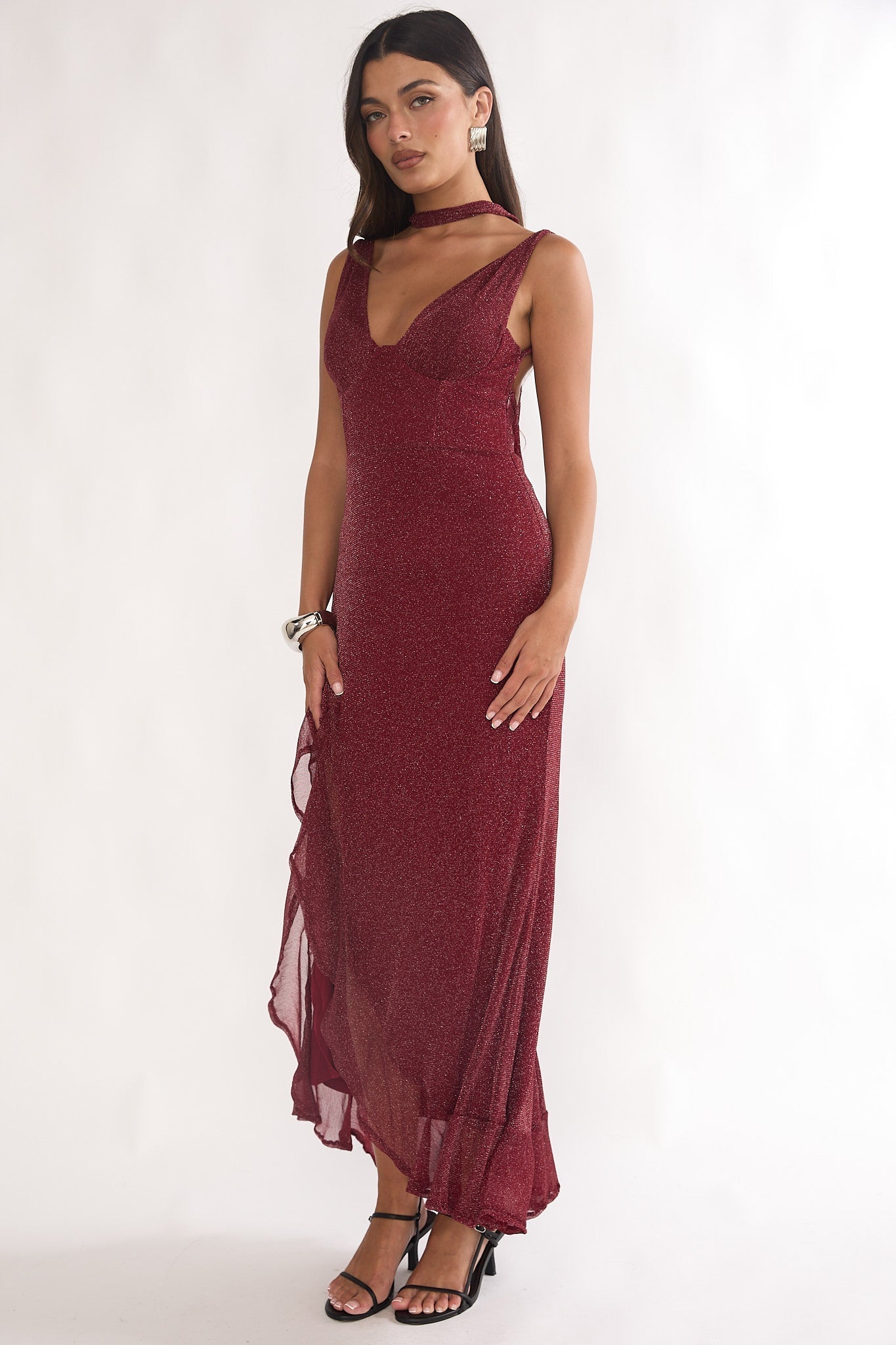 Chantrelle Twist Back Split Maxi Dress Wine