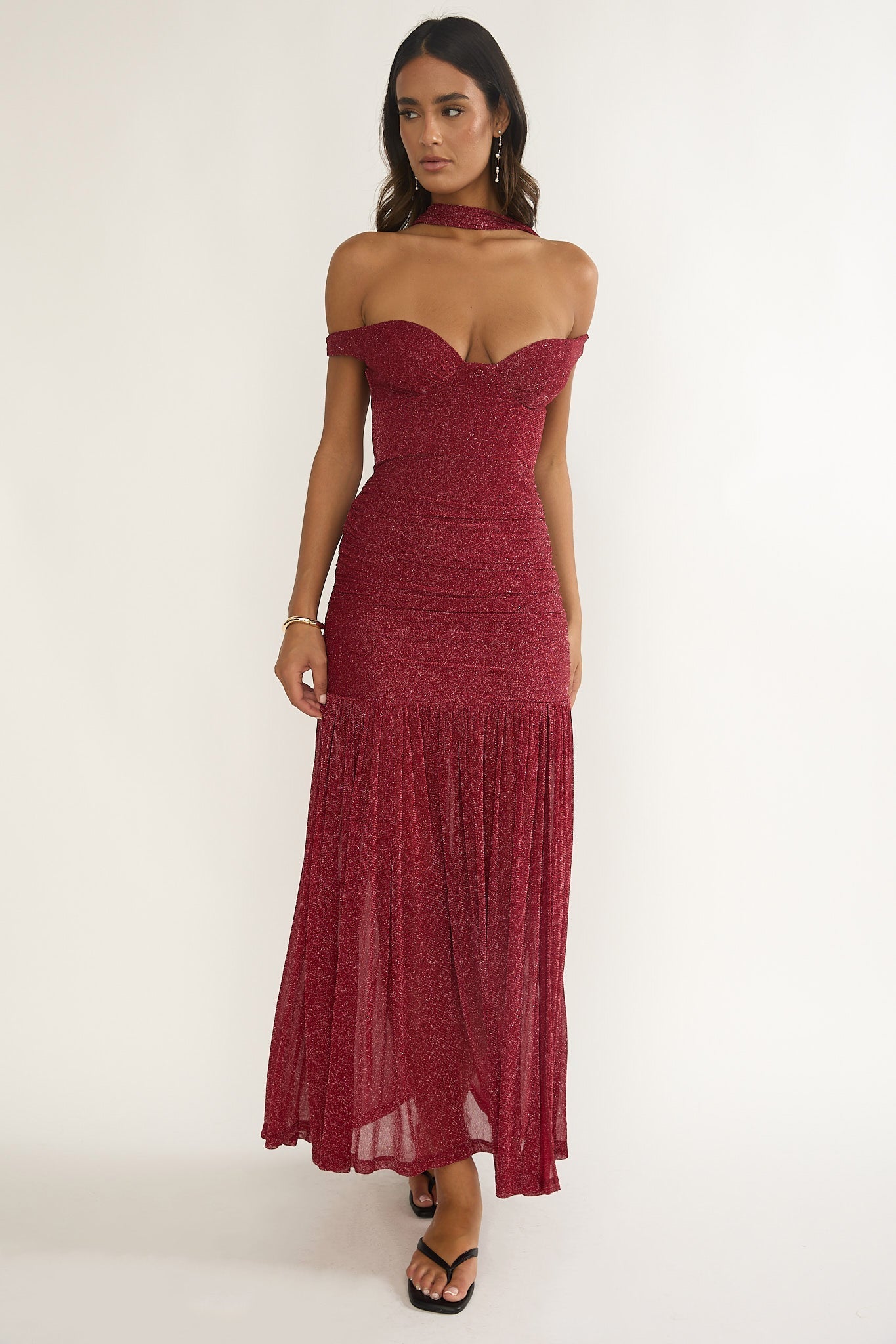 Delora Off-Shoulder Scarf Maxi Dress Red