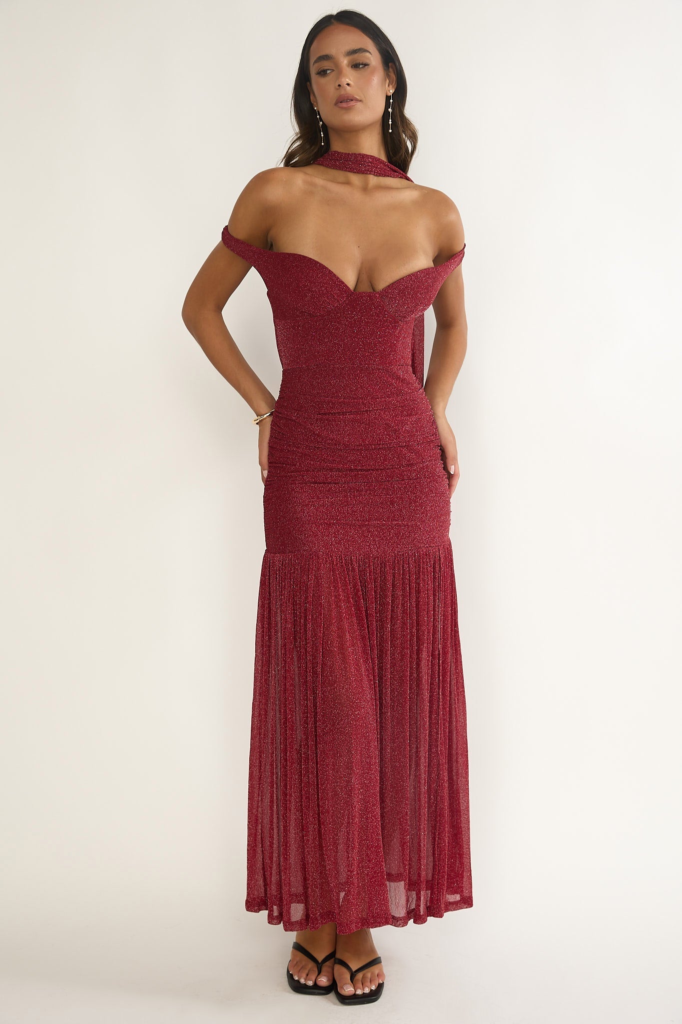 Delora Off-Shoulder Scarf Maxi Dress Red